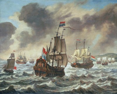 Vor der Schlacht von den Downs, 21. Oktober 1639, zeigt Tromps Flaggschiff 